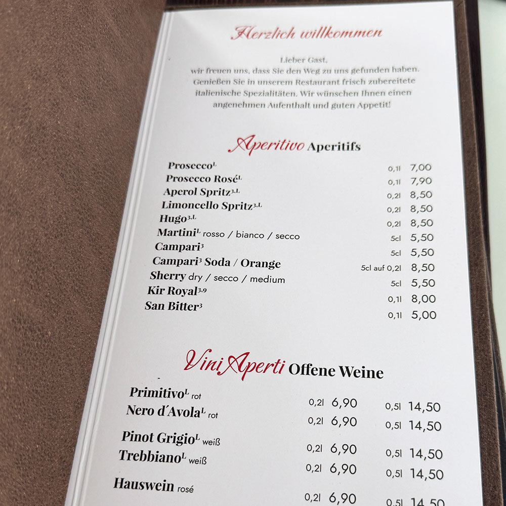 Gedruckte Speisekarten-Blätter auf Premium-Papier, passend für Speisekartenhüllen und Mappen