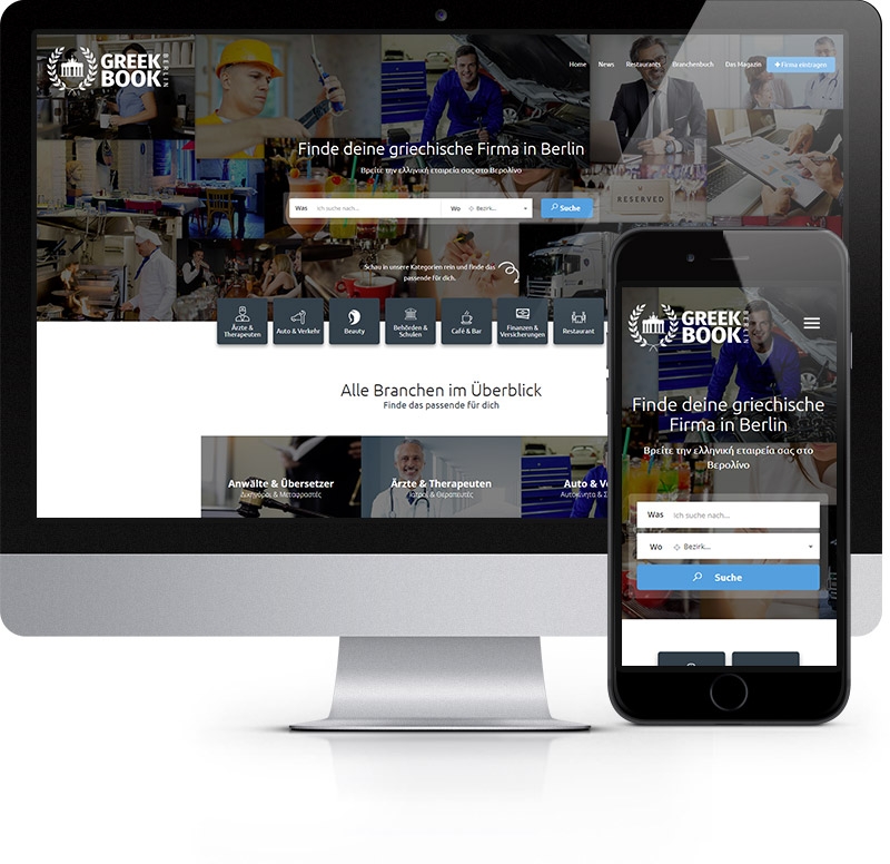 Webdesign-Referenz aus Berlin: Startseite der Webseite von GreekBook Berlin