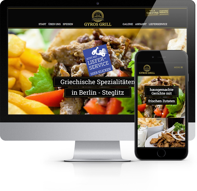 Webdesign-Referenz aus Berlin: Startseite der Webseite von Gyros Grill Villa Christina