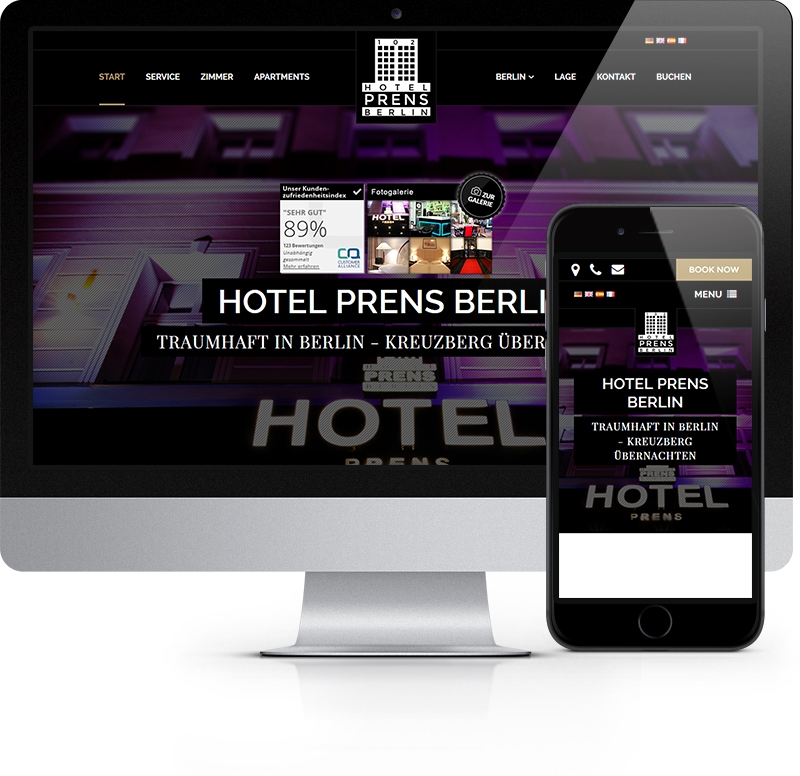 Webdesign-Referenz aus Berlin: Startseite der Webseite von Hotel Prens