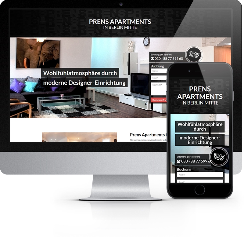 Webdesign-Referenz aus Berlin: Startseite der Webseite von Prens Apartments