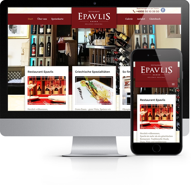 Webdesign-Referenz aus Berlin: Startseite der Webseite von Restaurant Epavlis