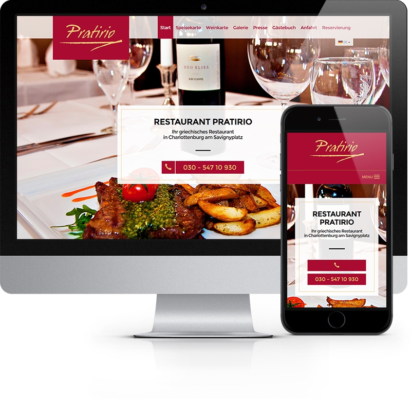 Webdesign-Referenz aus Berlin: Startseite der Webseite von Restaurant Pratirio