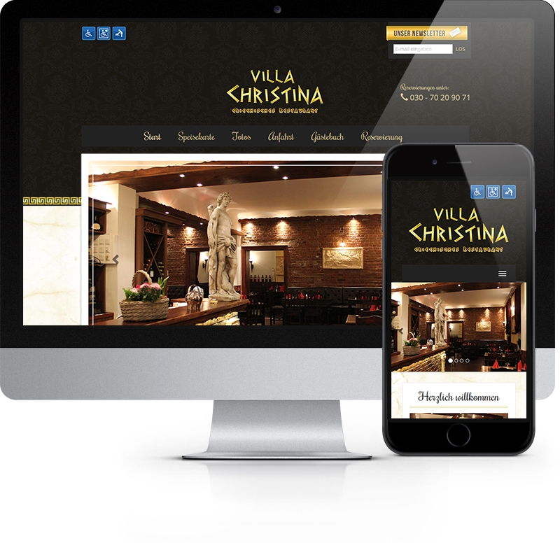 Webdesign-Referenz aus Berlin: Startseite der Webseite von Restaurant Villa Christina
