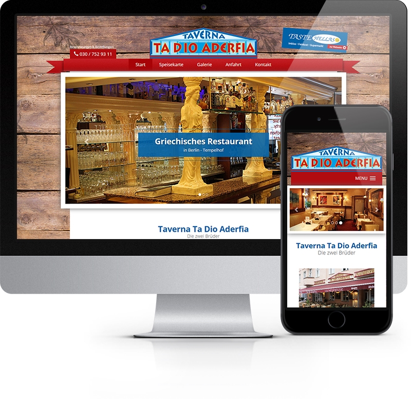 Webdesign-Referenz aus Berlin: Startseite der Webseite von Taverna Ta Dio Aderfia