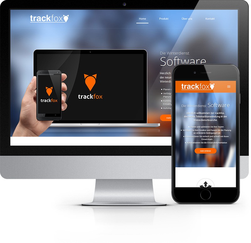 Webdesign-Referenz aus Berlin: Startseite der Webseite von Trackfox