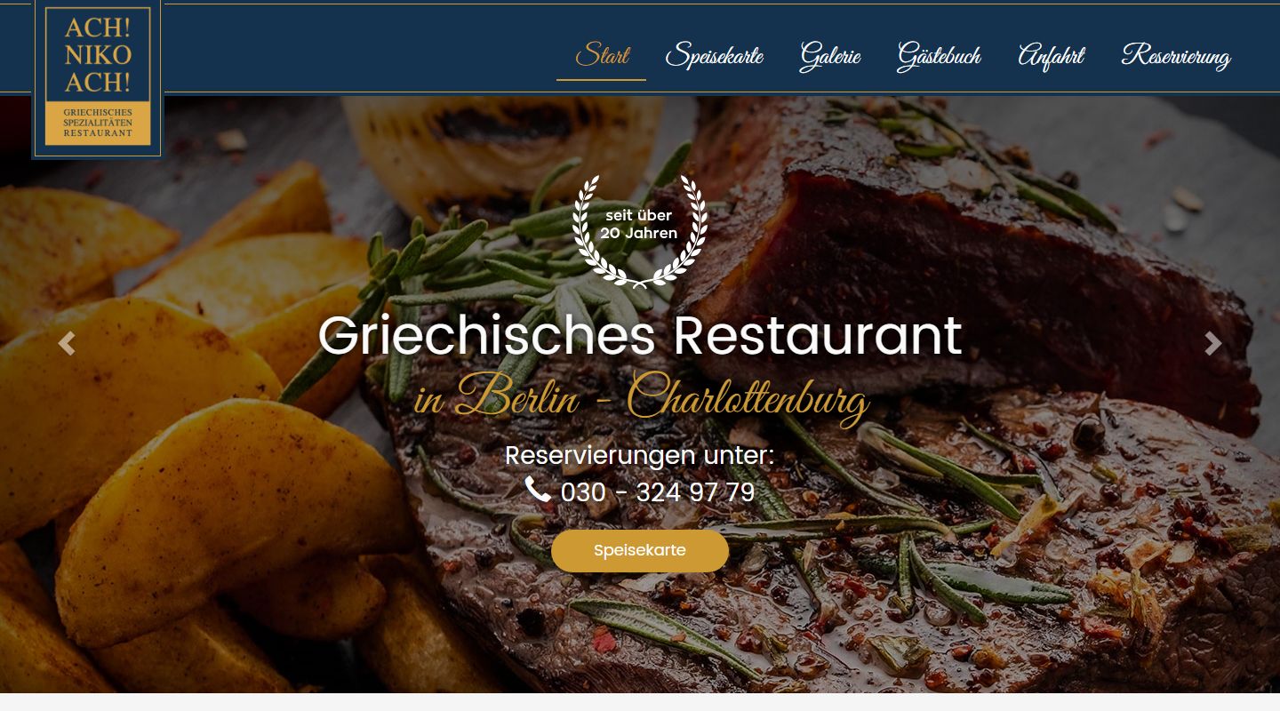 Restaurant-Webseite Ach! Niko! Ach! in Berlin-Charlottenburg