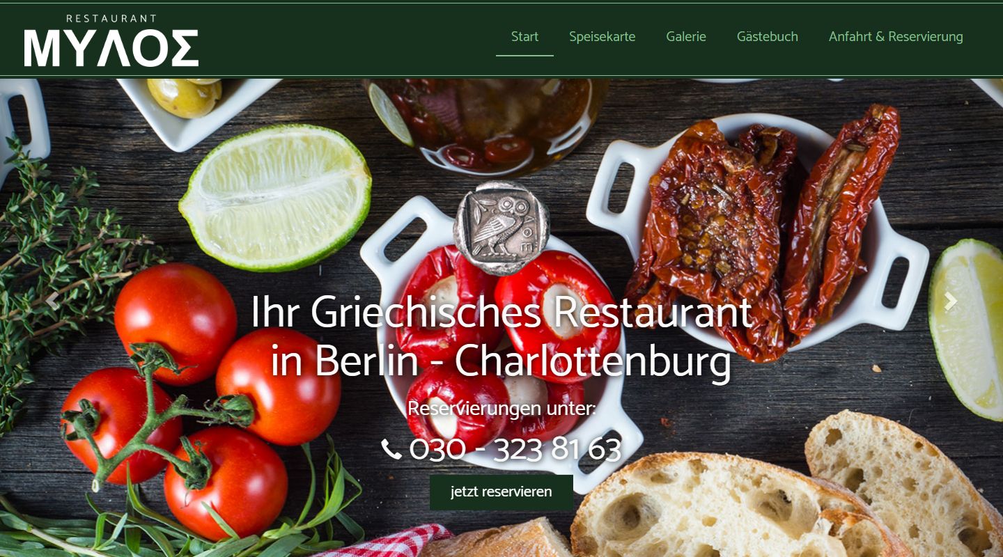 Restaurant-Webseite Mylos in Berlin-Charlottenburg – griechische Küche