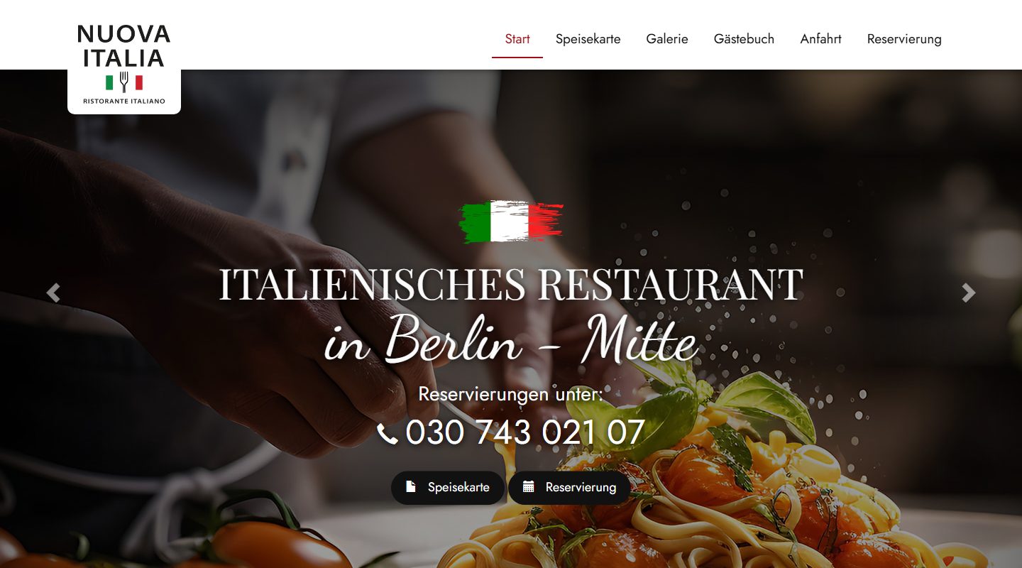 Restaurant-Webseite Nuova Italia Berlin mit Speisekarte, Galerie, Gästebuch, Anfahrt und Reservierung