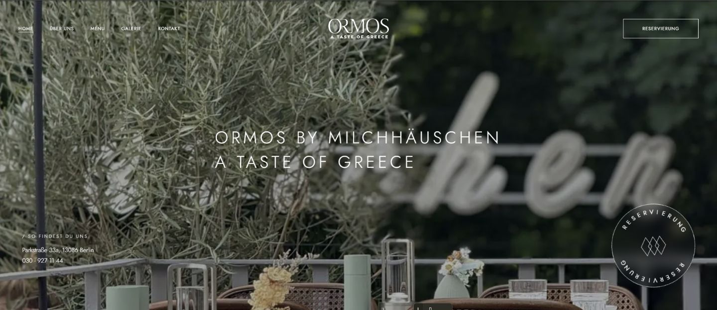Restaurant-Webseite Ormos by Milchhäuschen in Berlin – A Taste of Greece