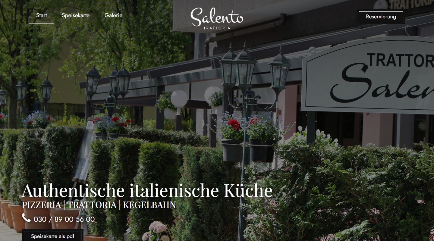Webseite Trattoria Salento in Berlin – Pizzeria, Trattoria, Kegelbahn