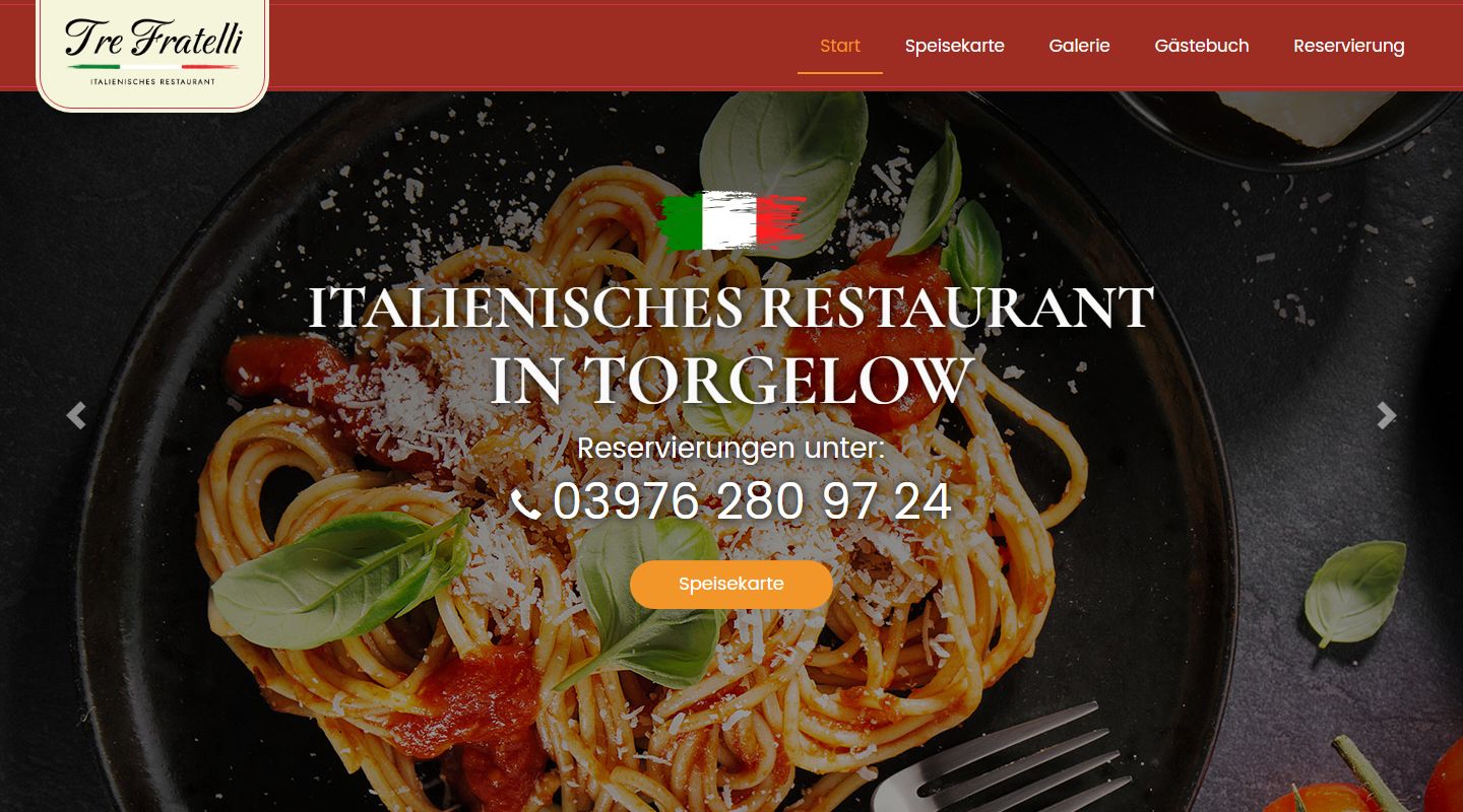 Restaurant-Webseite Tre Fratelli in Torgelow – italienisches Restaurant