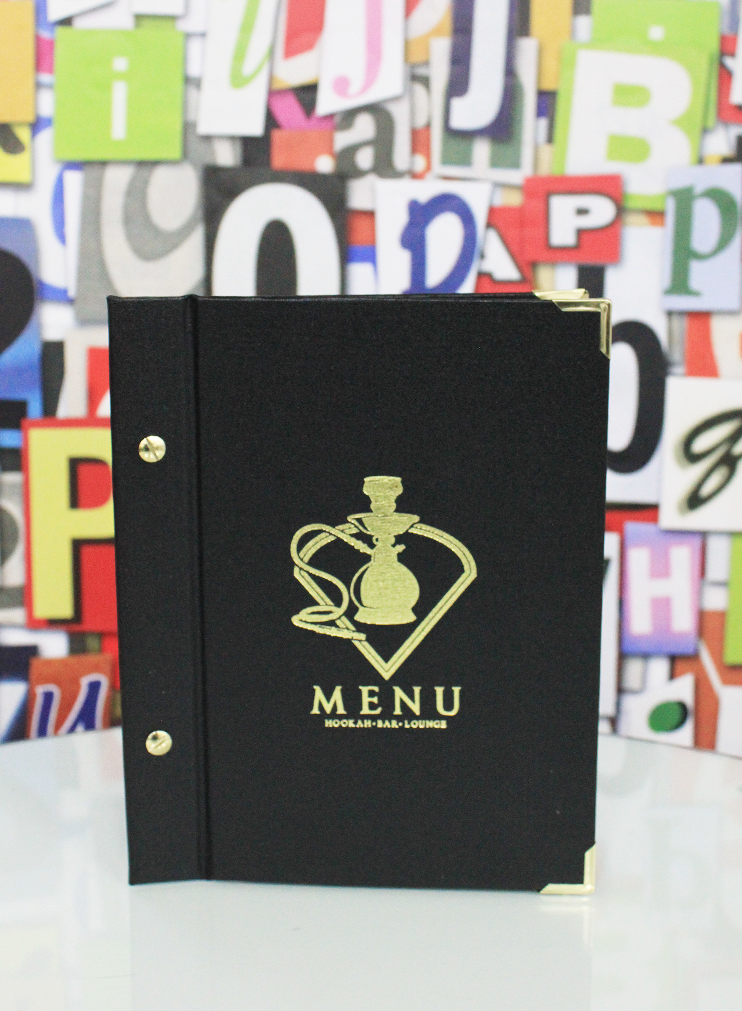 Shisha Bar Karte A5 Schwarz Prägung Menu Hookah