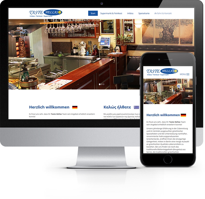 Webdesign Referenz Taste Hellas - Supermarkt, Imbiss, Feinkost